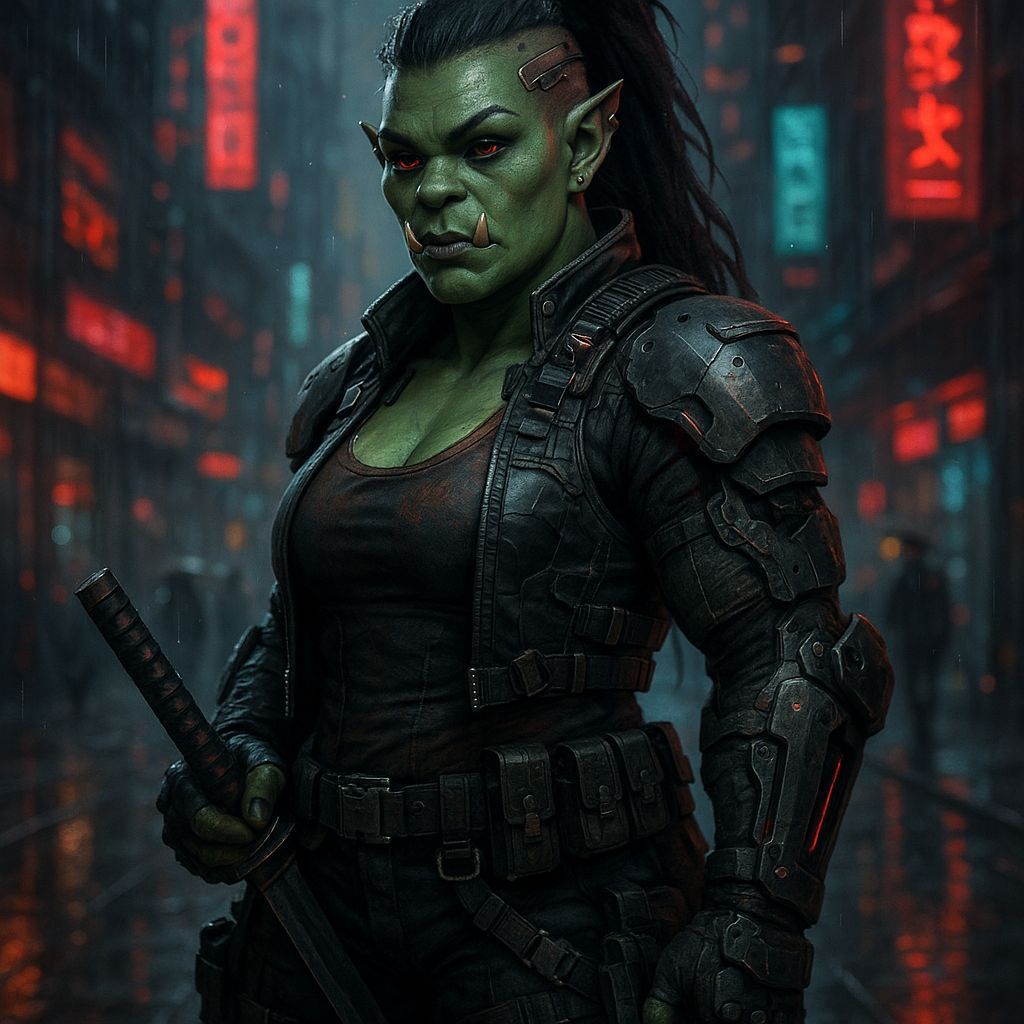 Shadowrun Ogre Street Samurai in Cyberpunk Style