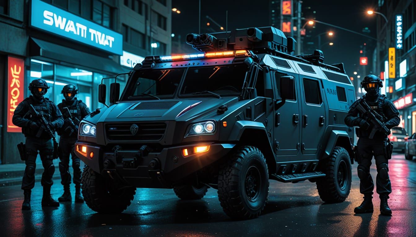 High-Tech SWAT Trucks in Futuristic Tactical Gear