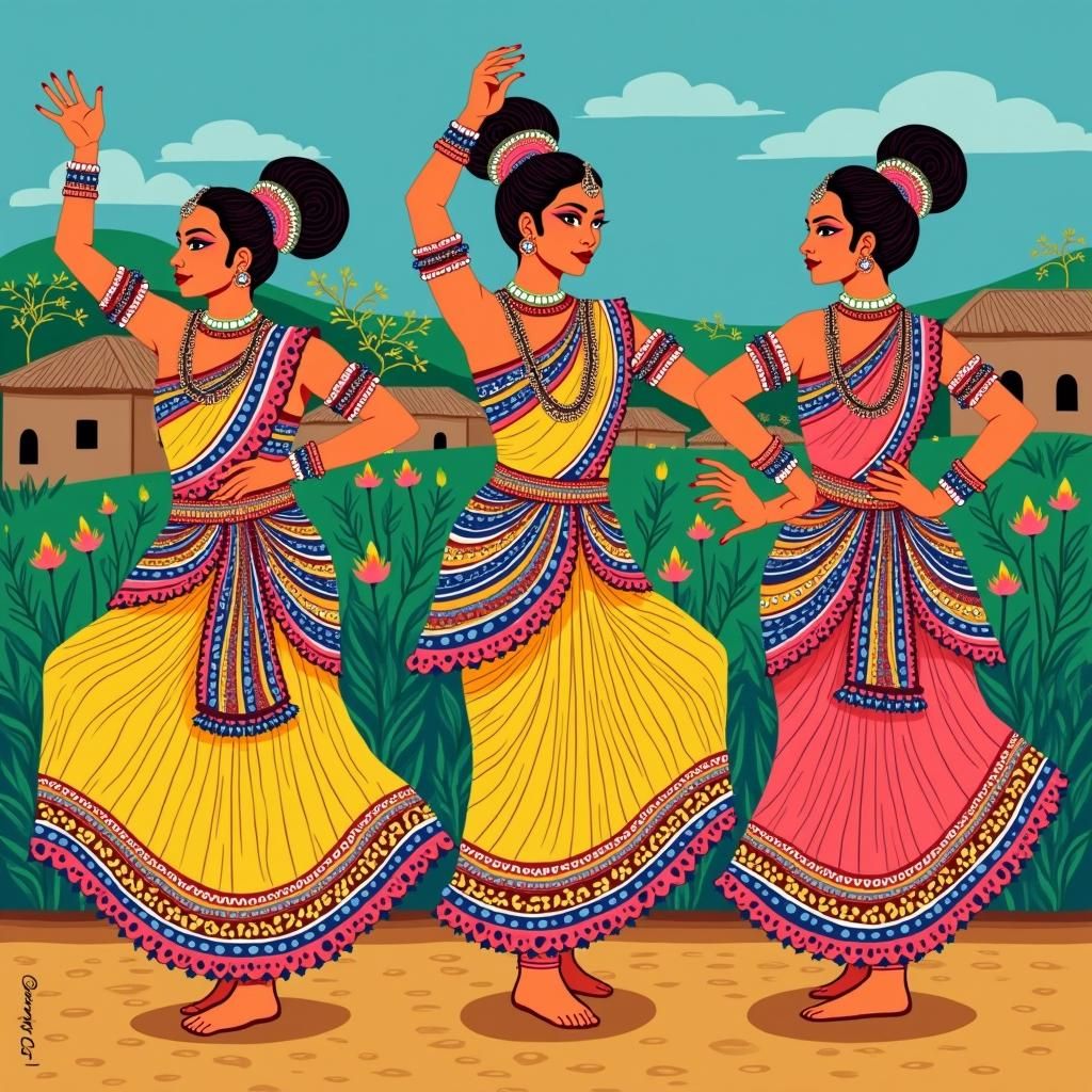 Gotipua Dancers: Vibrant Vector Art in Pattachitra Style