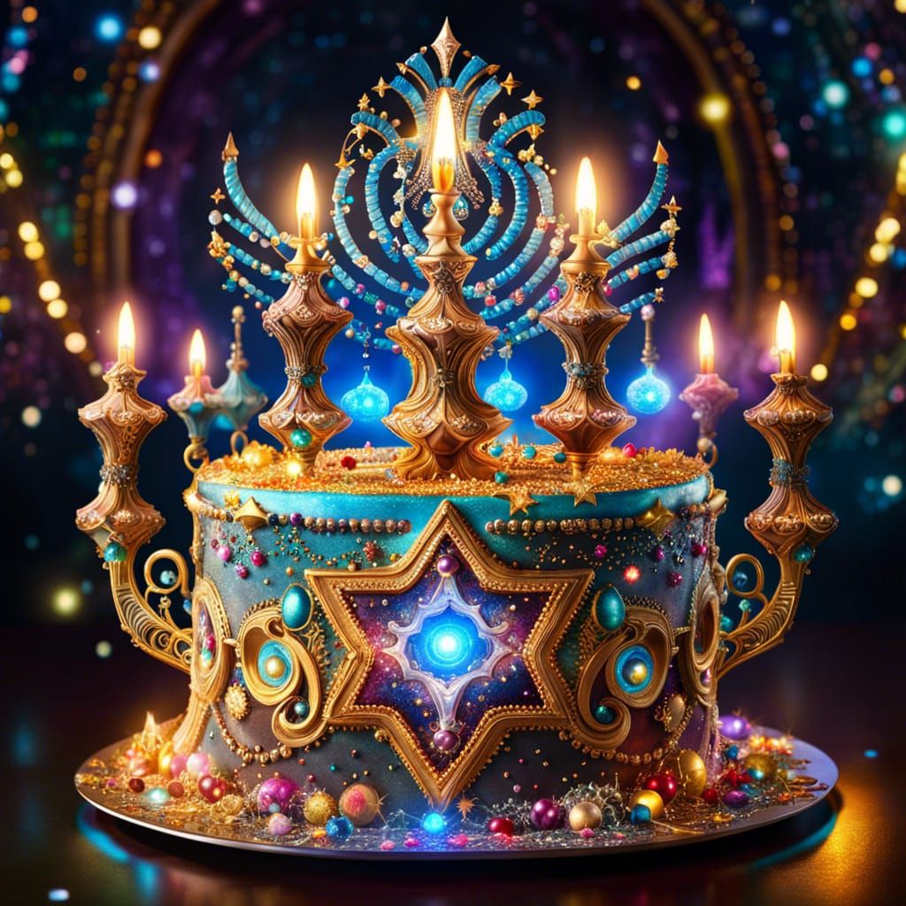 Sparkling Menorah Cake: Fantasycore Masterpiece