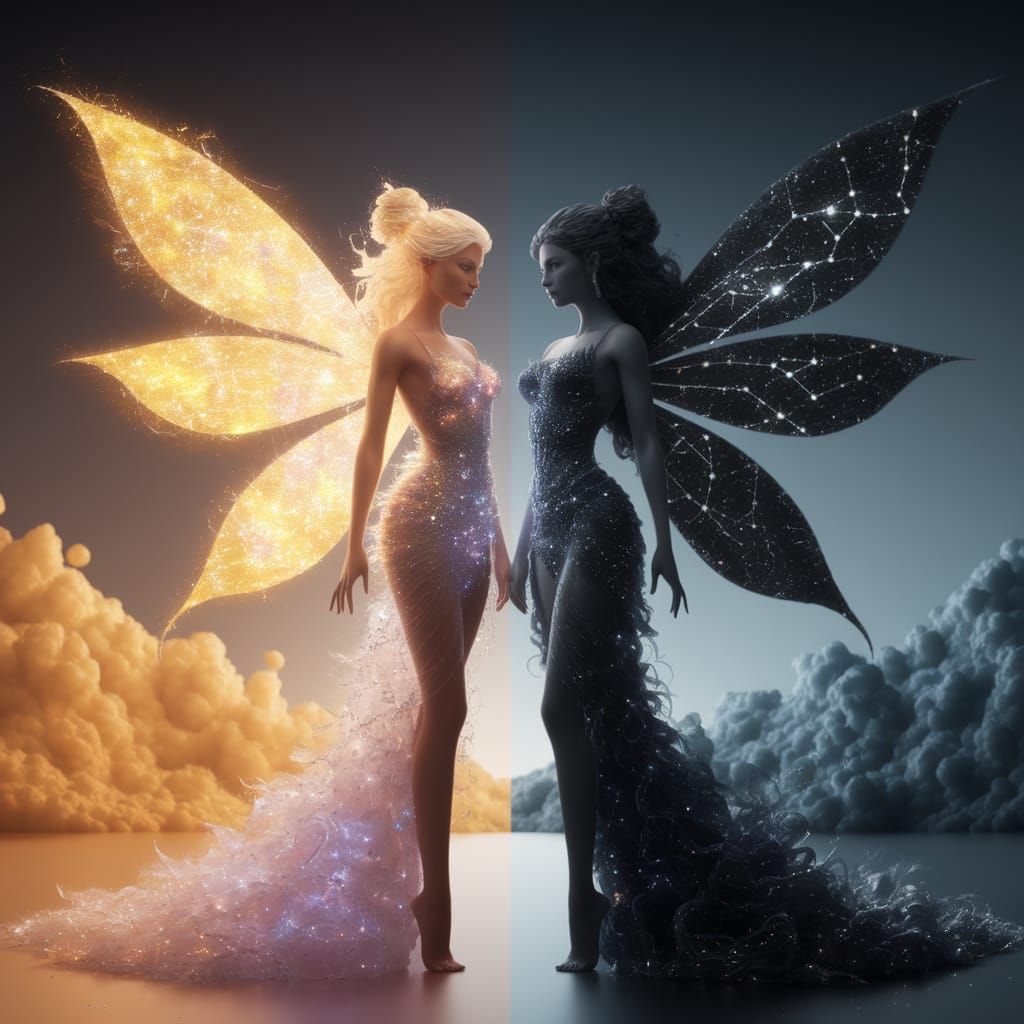 Celestial Fairies in Harmony of Light and Dark