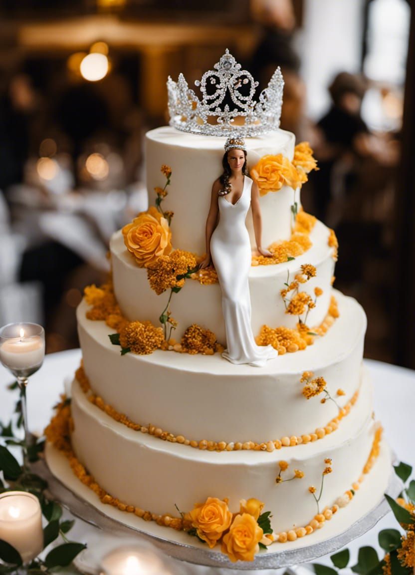 Queen wedding cake wearing a tiara