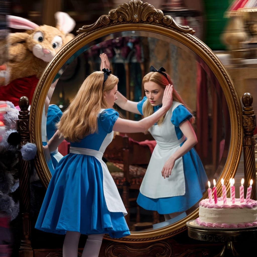Alice in Wonderland Reaching Through the Looking Glass