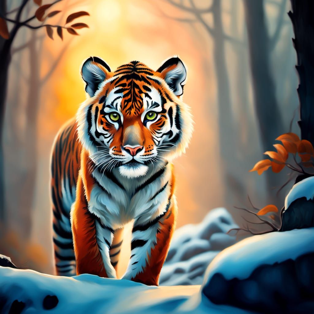 Tiger in Vibrant Oil Painting with Expressive Brushstrokes