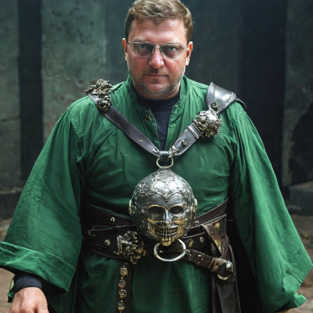 Portrait of a Necromancer in Green Tunic and Bell Bandolier