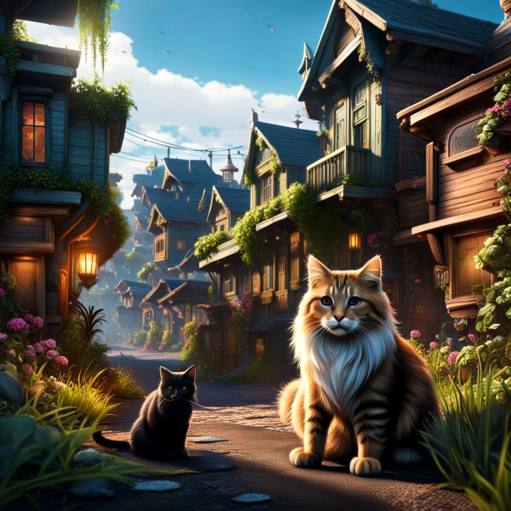 Cybernetic Cats Prowl Suburbia in Sci-Fi Digital Art