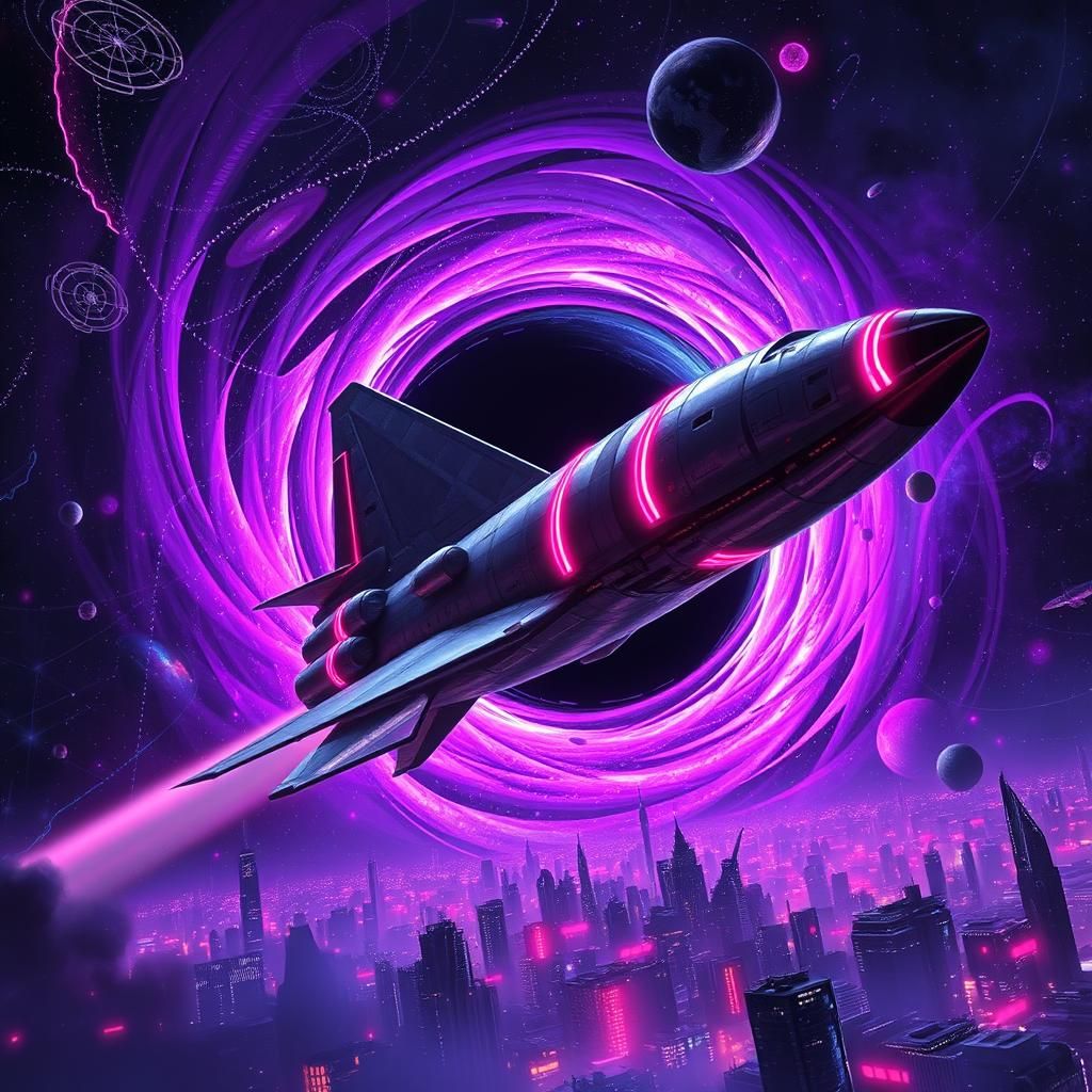Space Shuttle Sucked into Black Hole in Cyberpunk Style