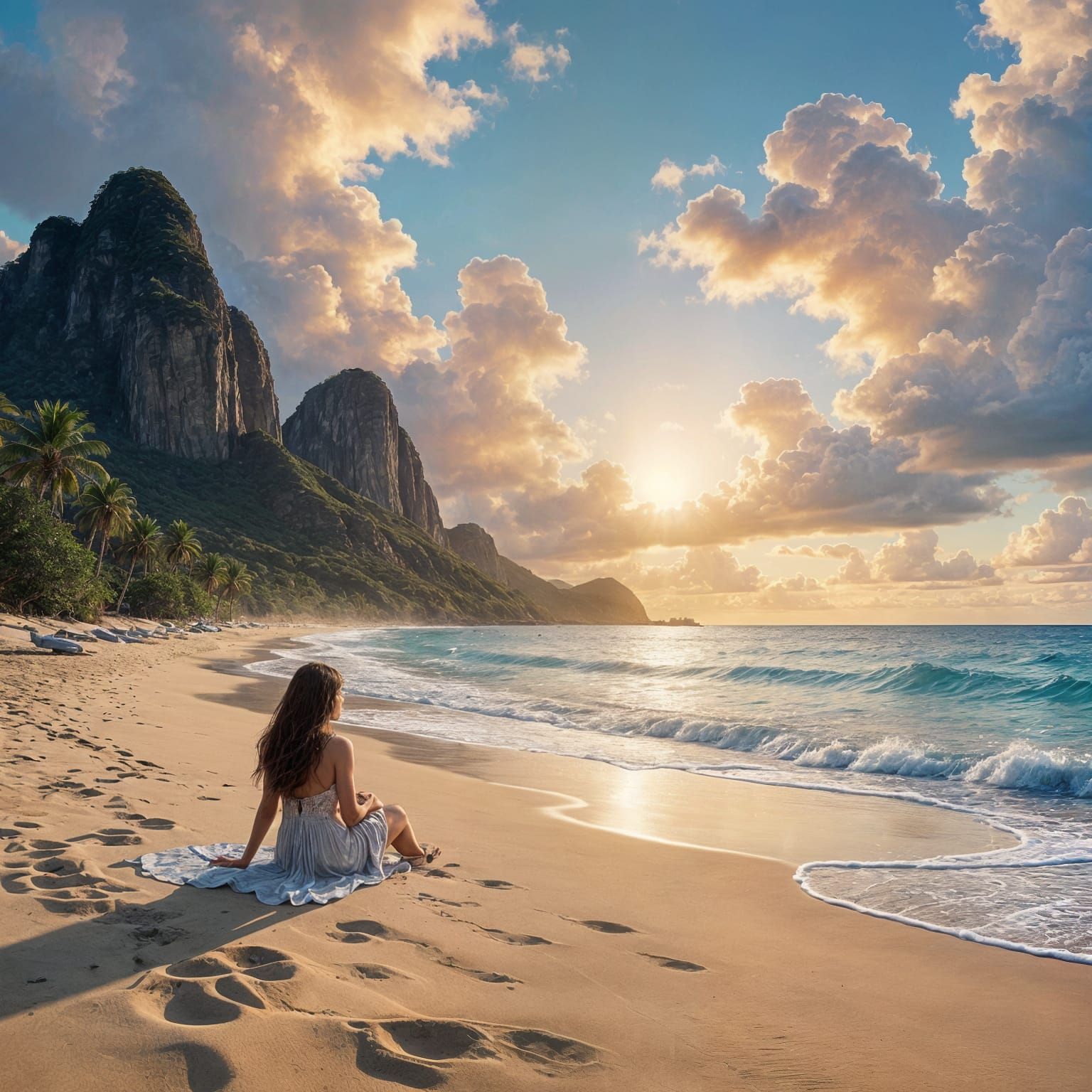 Serene Beach Scene With Dramatic Cinematic Lighting