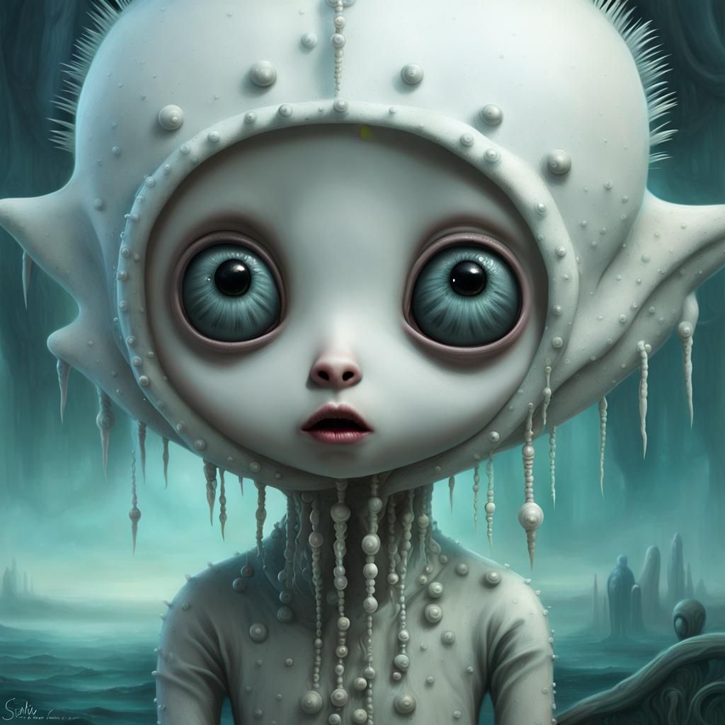 Alien Child Portrait in Pop Surrealism Style