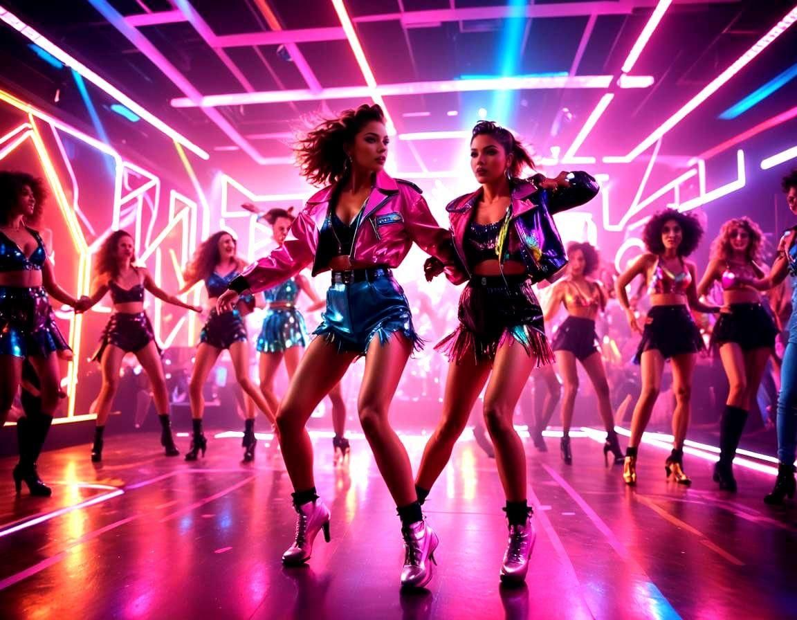 Energetic 80s Dancers in Nightclub Scene