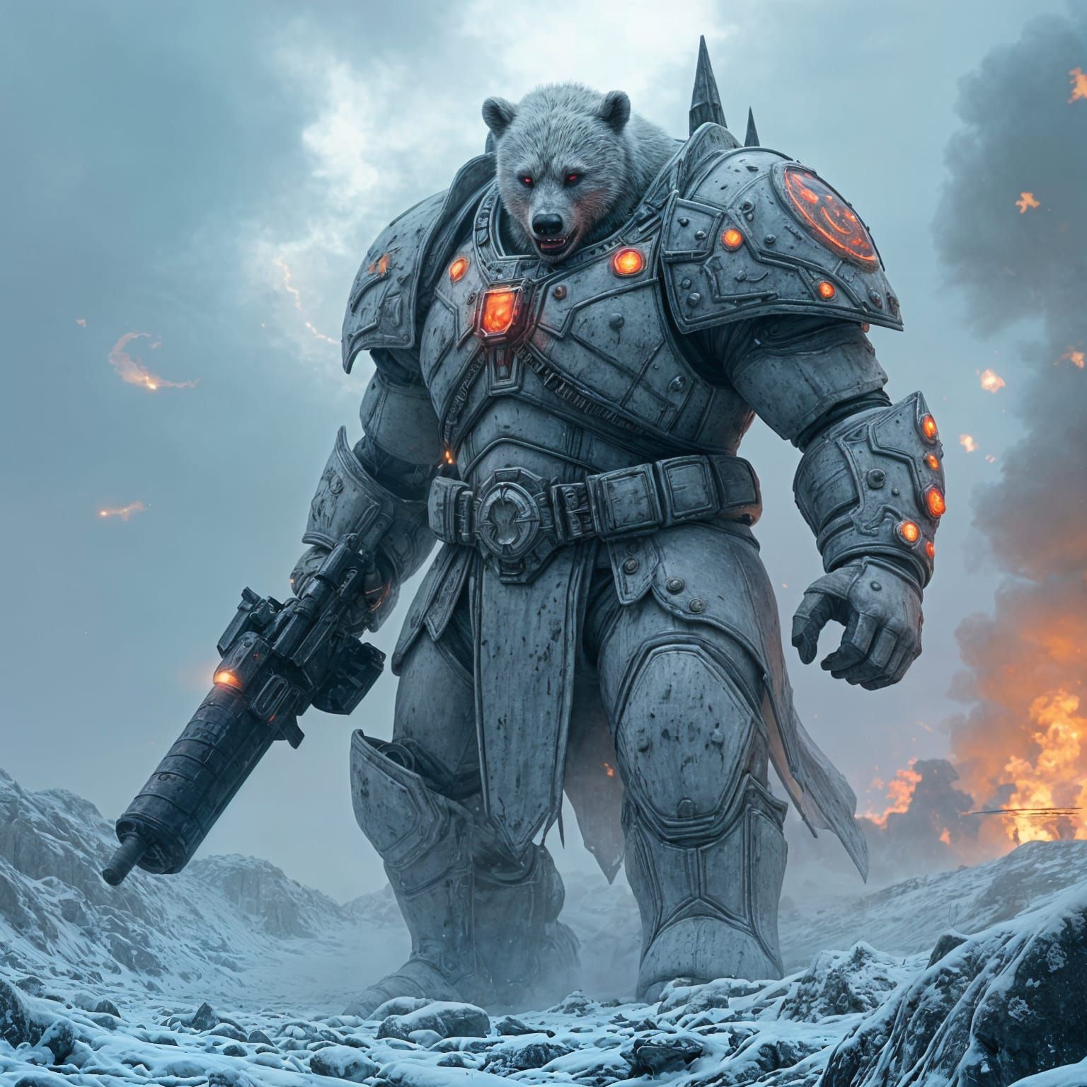 Grim War Bear Dominates Smoldering Battlefield