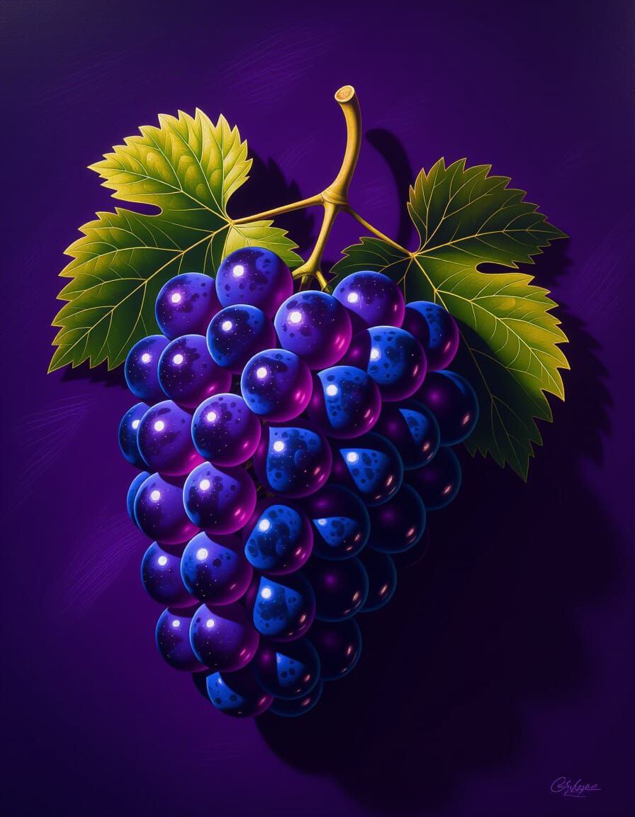 Baroque Purple Grapes with Chiaroscuro Effect