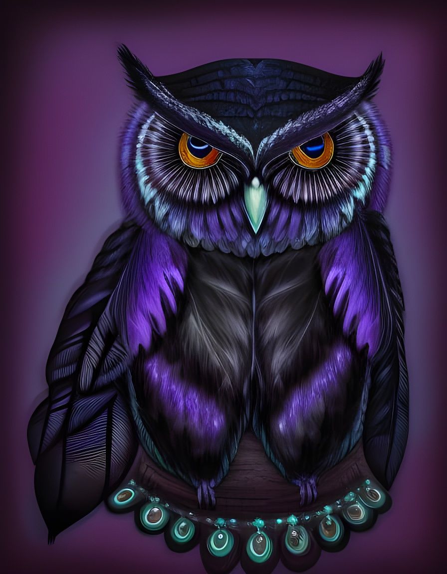 A majestic black and purple owl