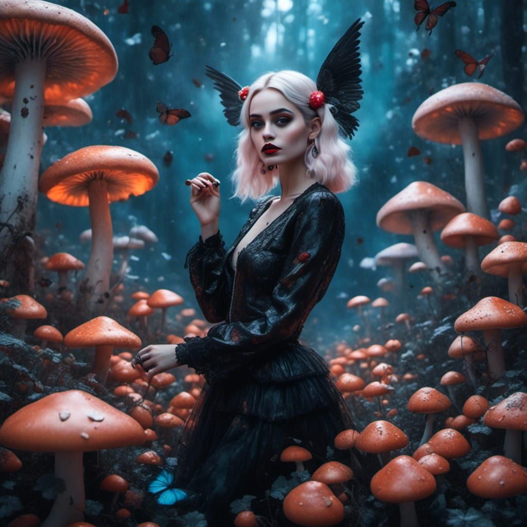 Fallen Angel in Goth Punk Mushroom Garden
