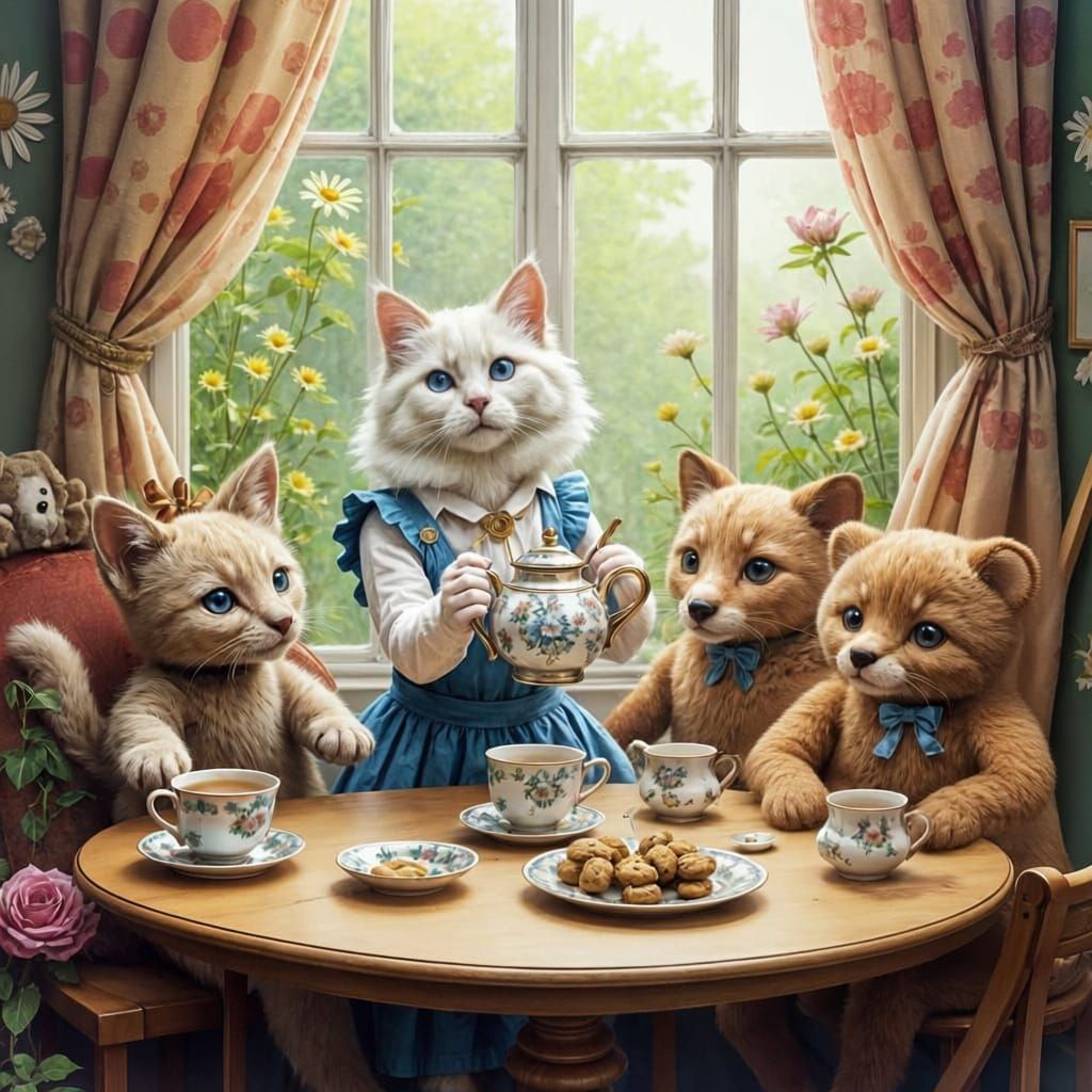 Kitten Serves Tea in Cosy Playroom