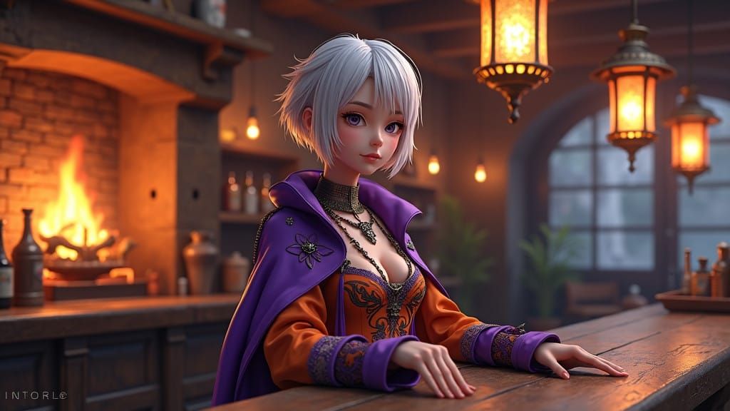 Confident Tavern Keeper in Rich, Vibrant Attire