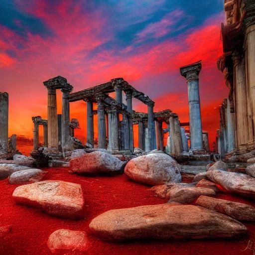 Ethereal Marble Idols in Ancient City Ruins