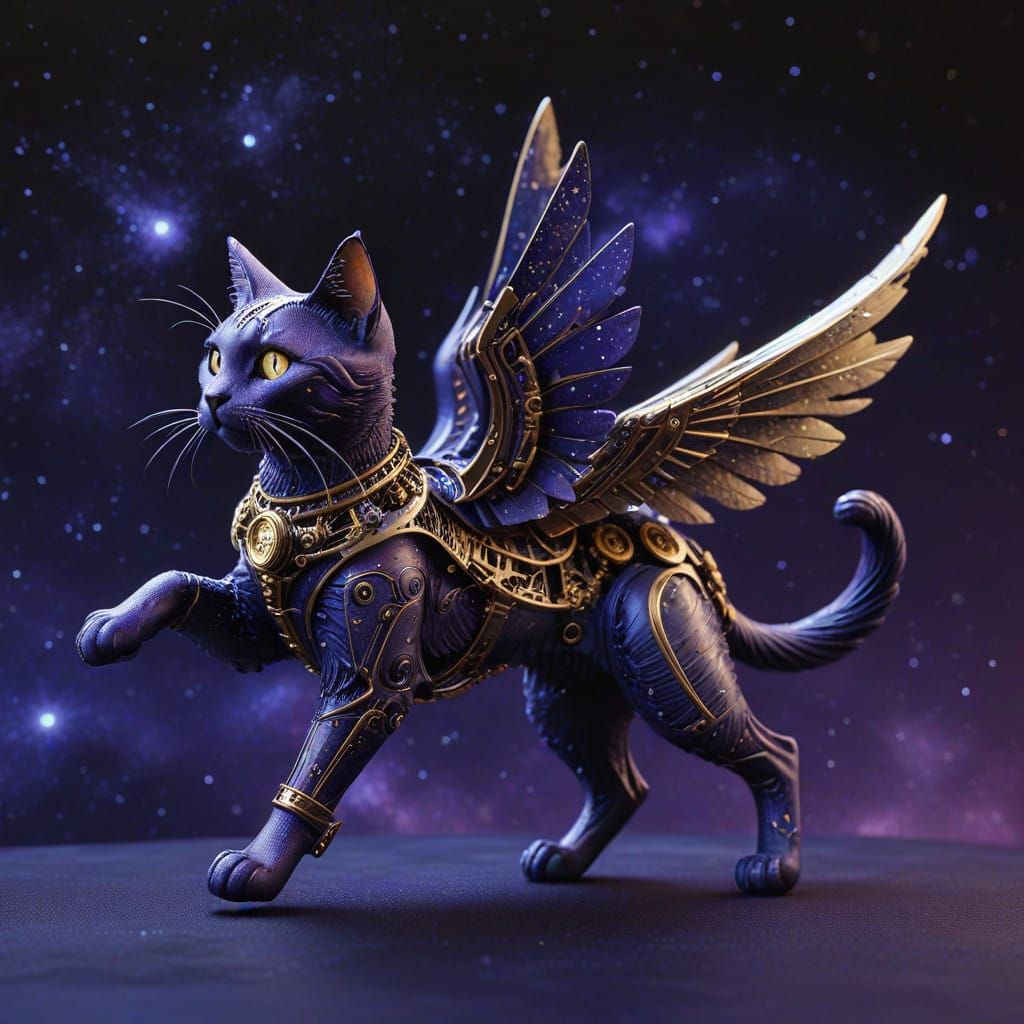 Steampunk Gothic Cat in Galaxy Night Sky