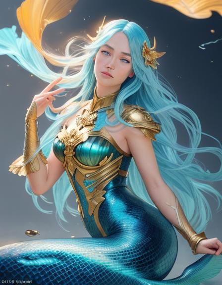 Blue-Haired Mermaid Portrait in Hyperrealistic Style