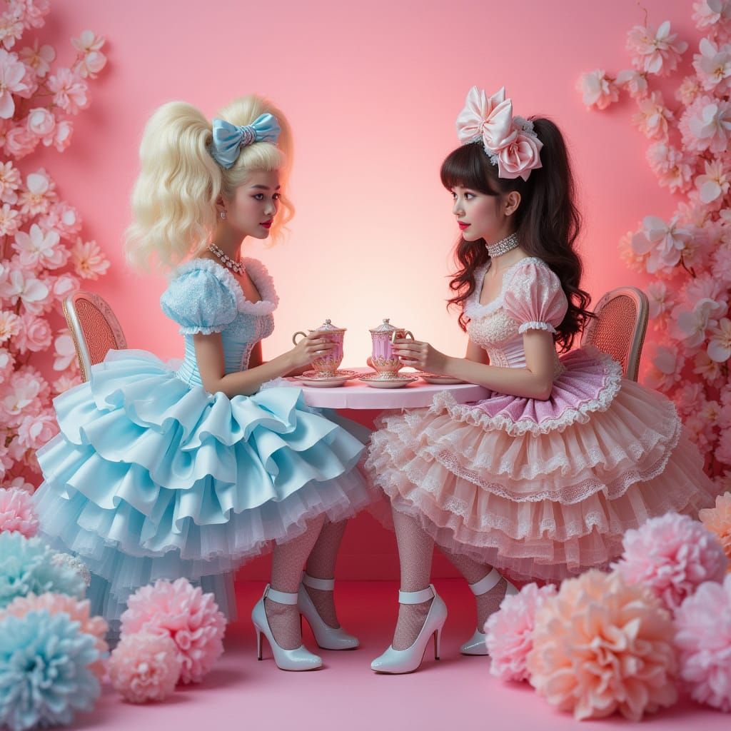Elegant Sissy Women Enjoy Whimsical Tea Party