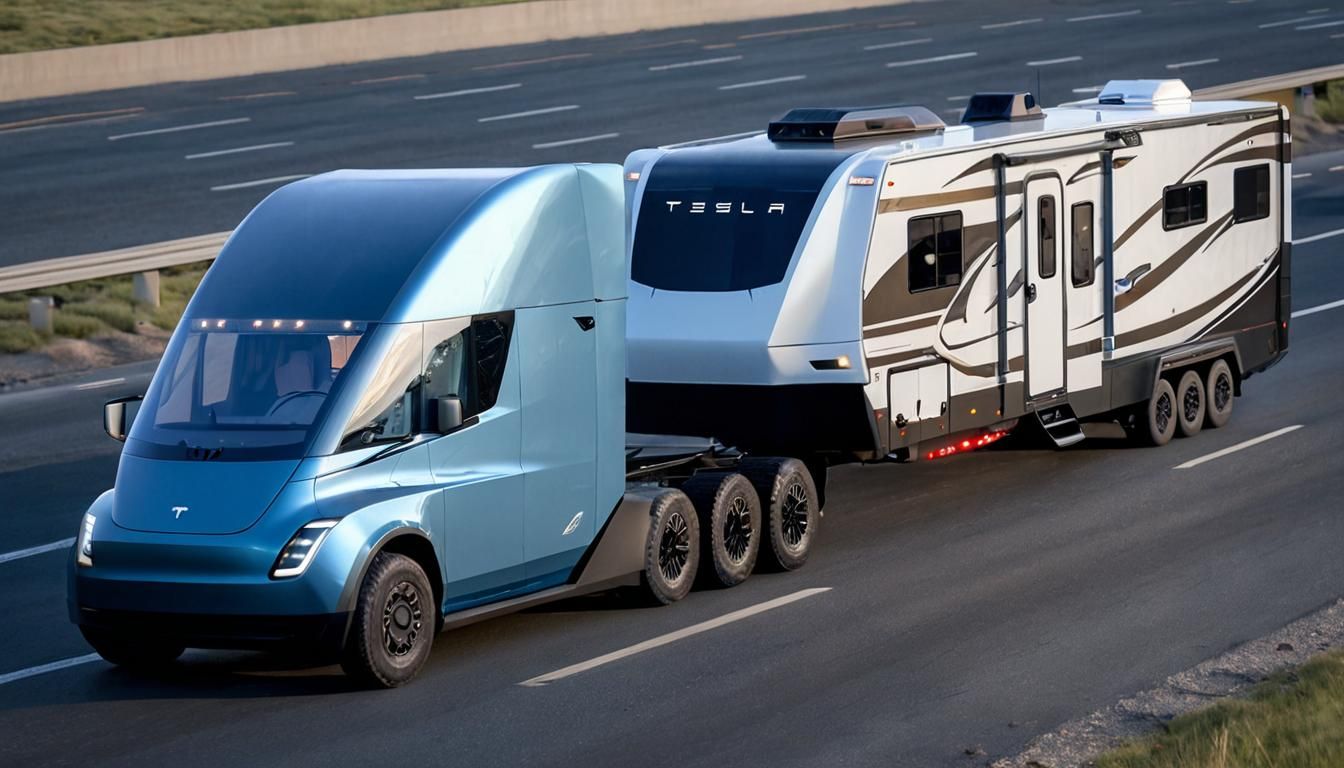 Tesla Semi Truck Towing RV and Cybertruck