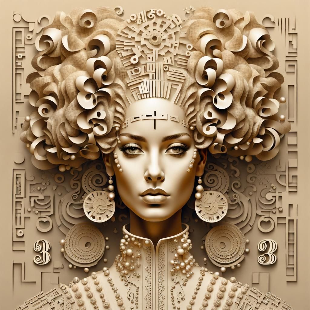Baroque Number Hairstyle in Trapunto Digital Art