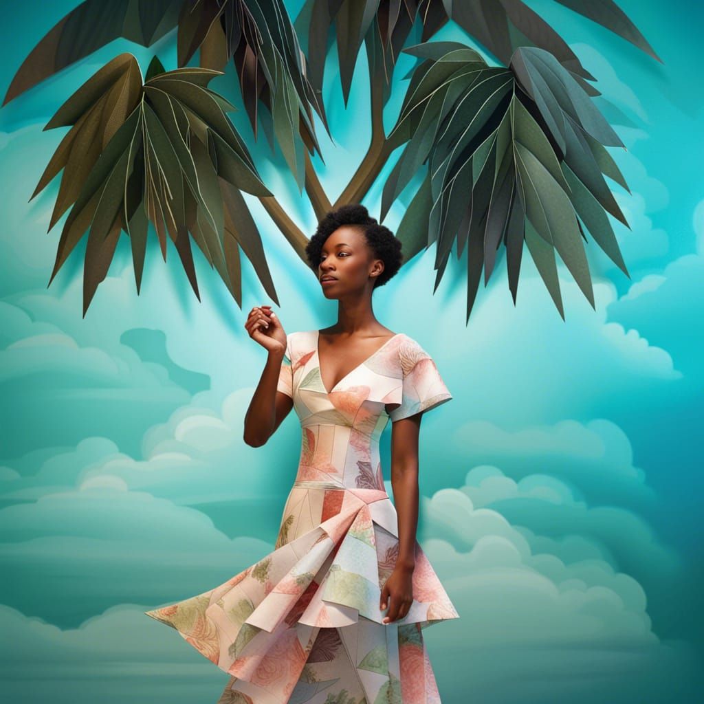 Origami Paper Art: Barbados Woman and Palm