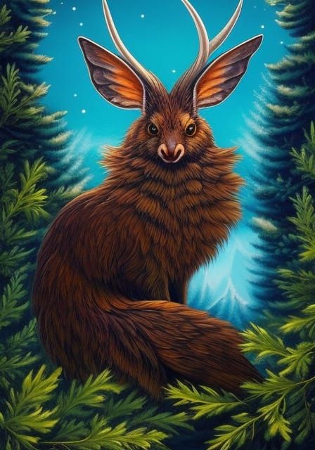 Wolpertinger Under Starry Night, Hyperrealistic Style
