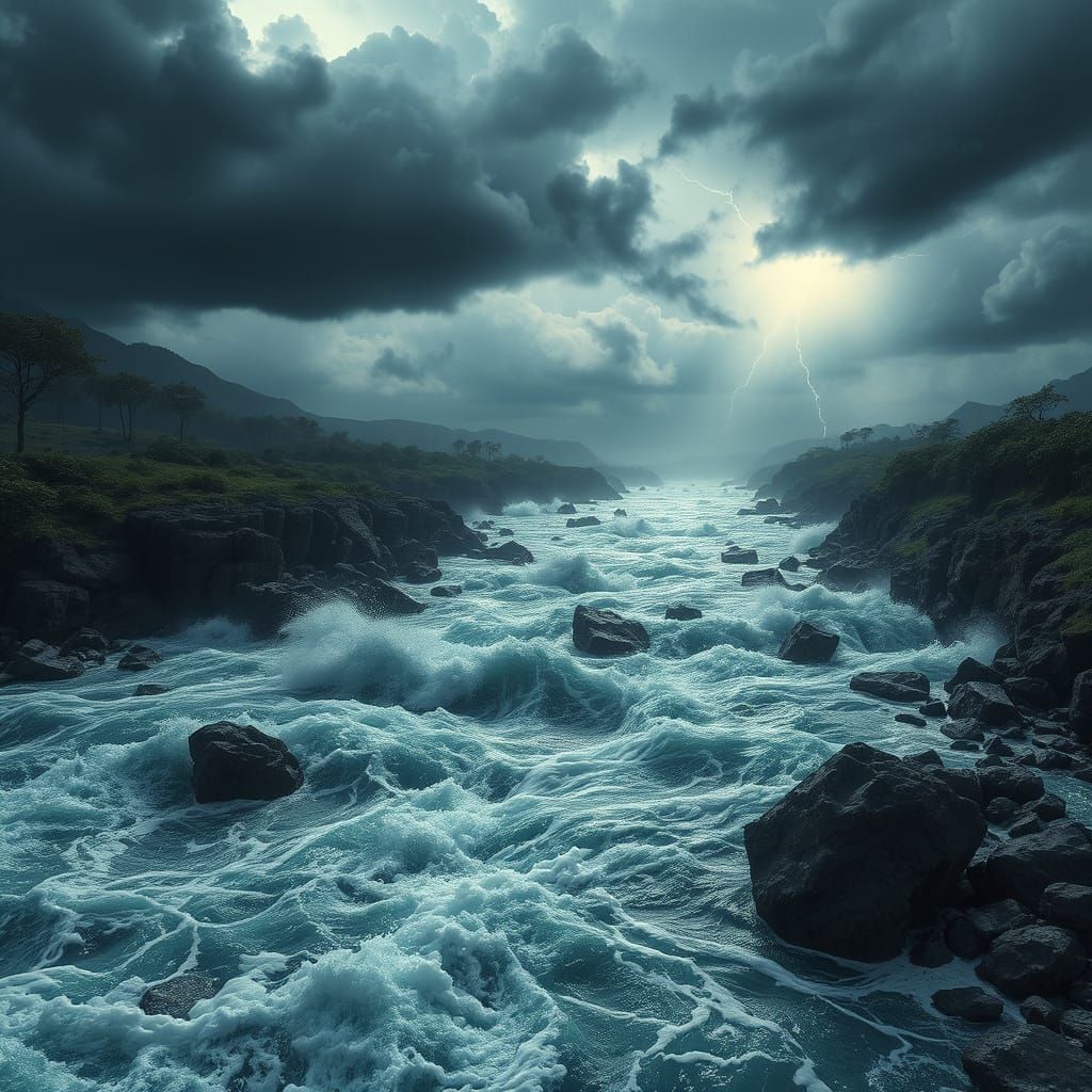 Stormy River Landscape in Epic 3D Cinematic Style