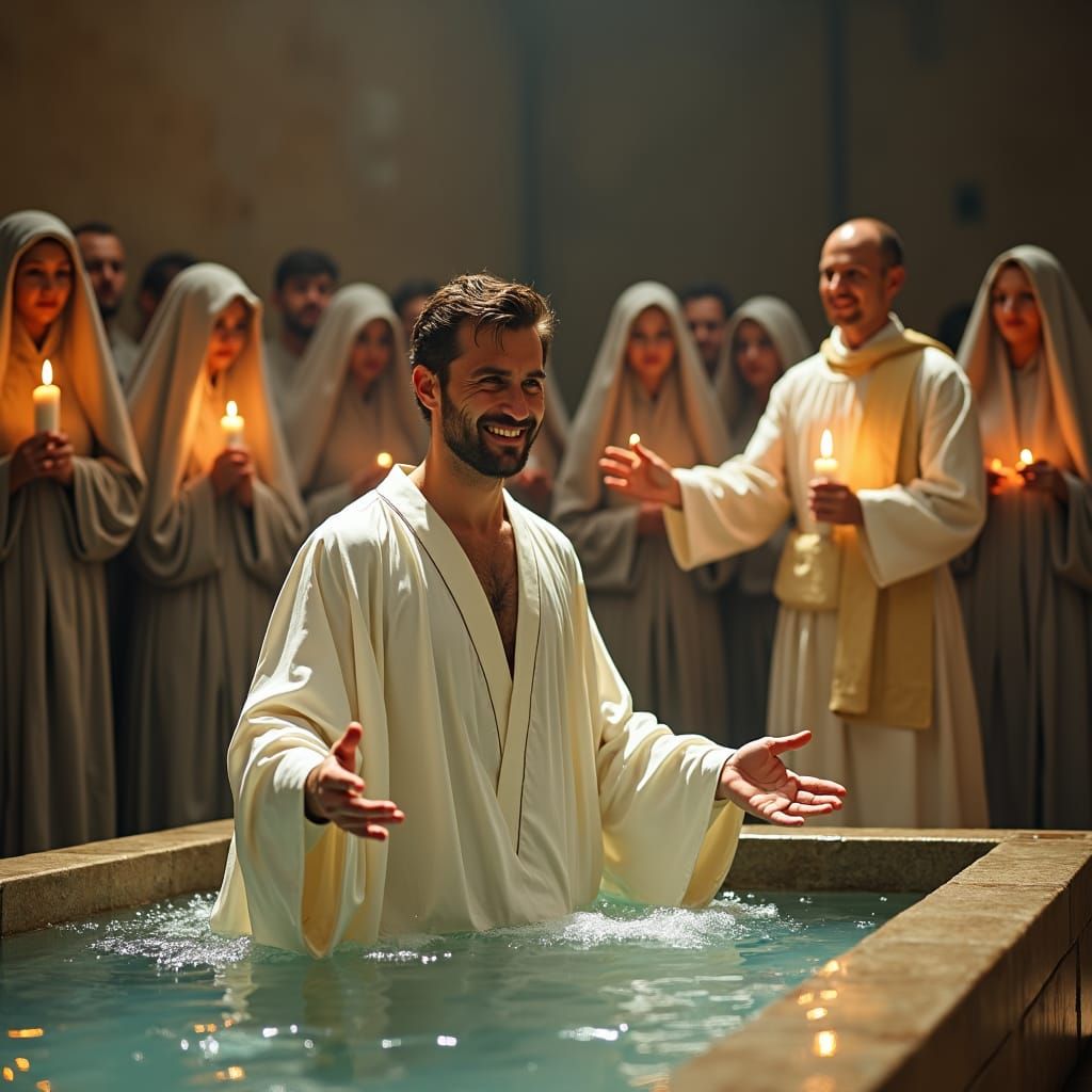 Baptismal Font Scene in Renaissance Style