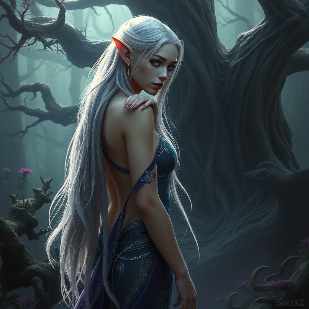Elegant Elf in Mystical Forest Concept Art