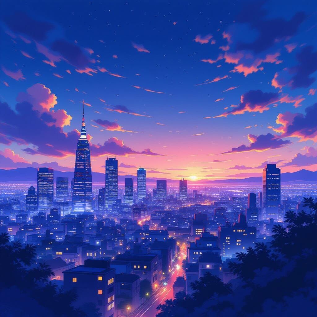 Futuristic Anime Cityscape at Twilight