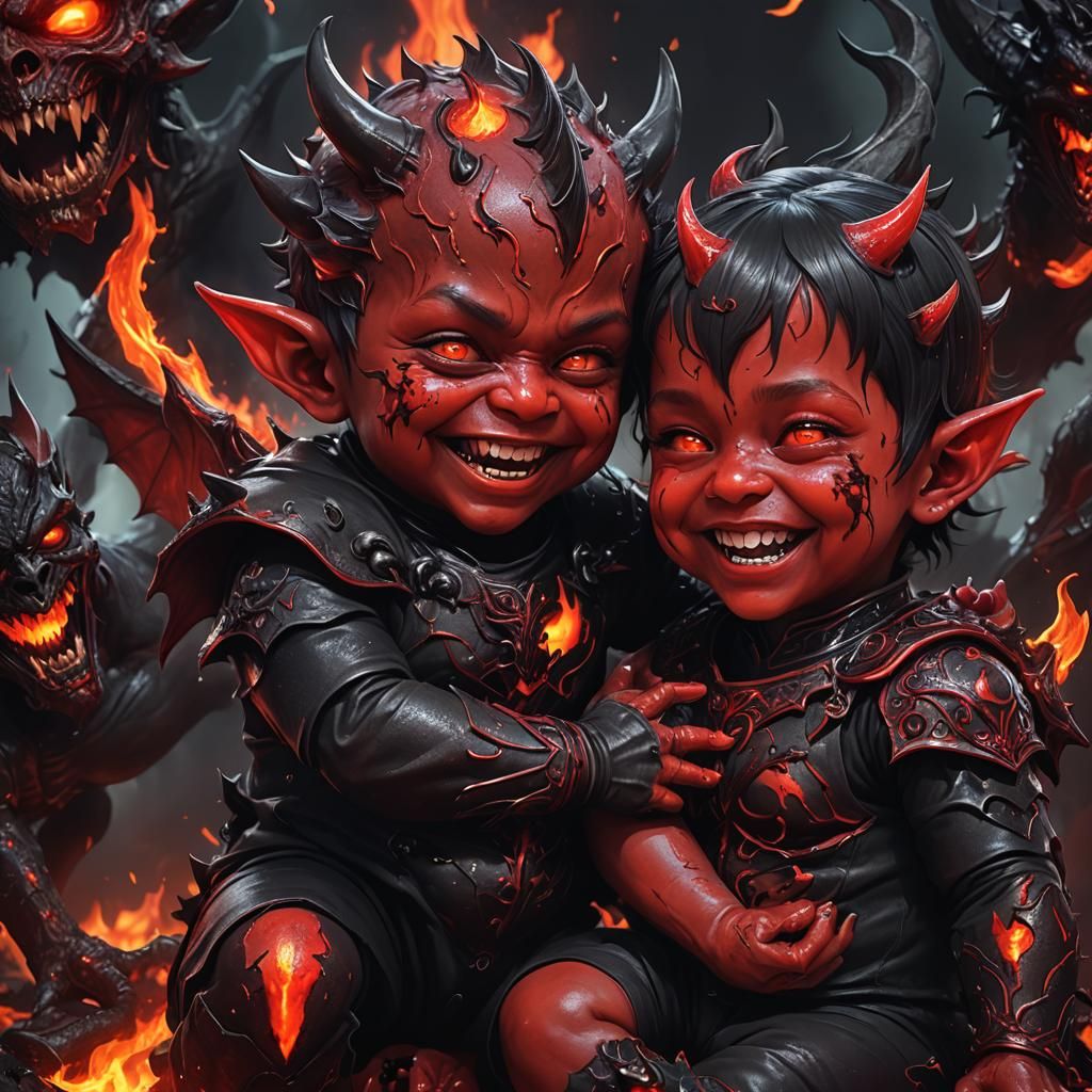 Baby demons hugging