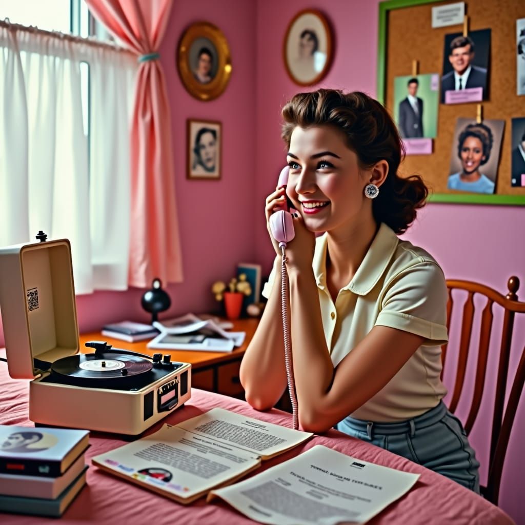 1960s Girl in Bedroom, Americana Style