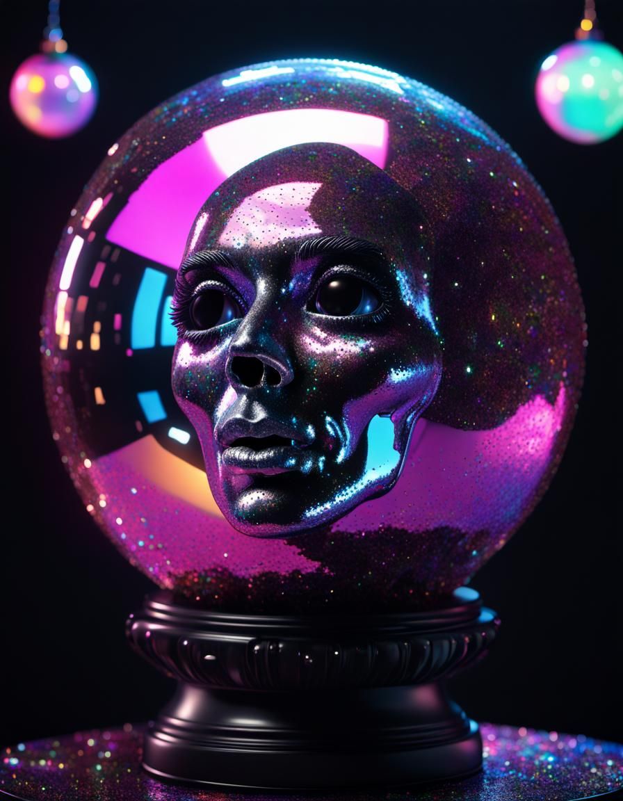 Glitter Ghost with Mirror Ball Head: Digital 3D Art