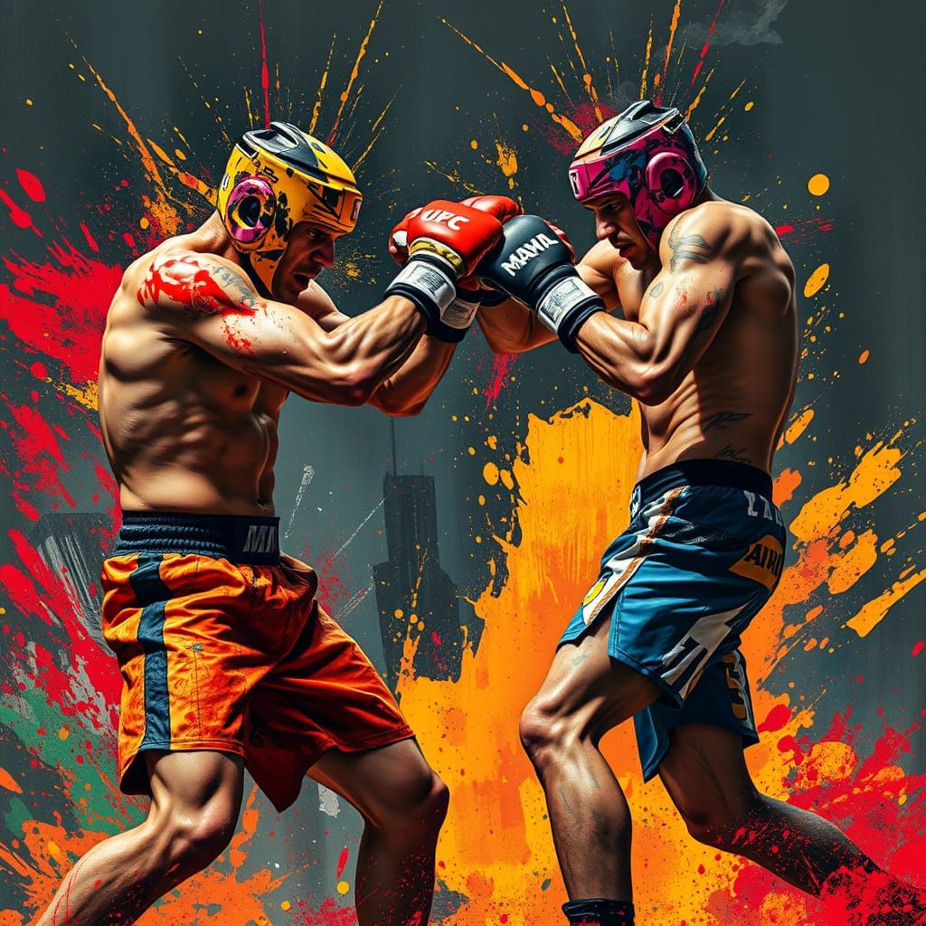 Vibrant MMA Fighters Engage in Action-Packed Paint-Splattere...