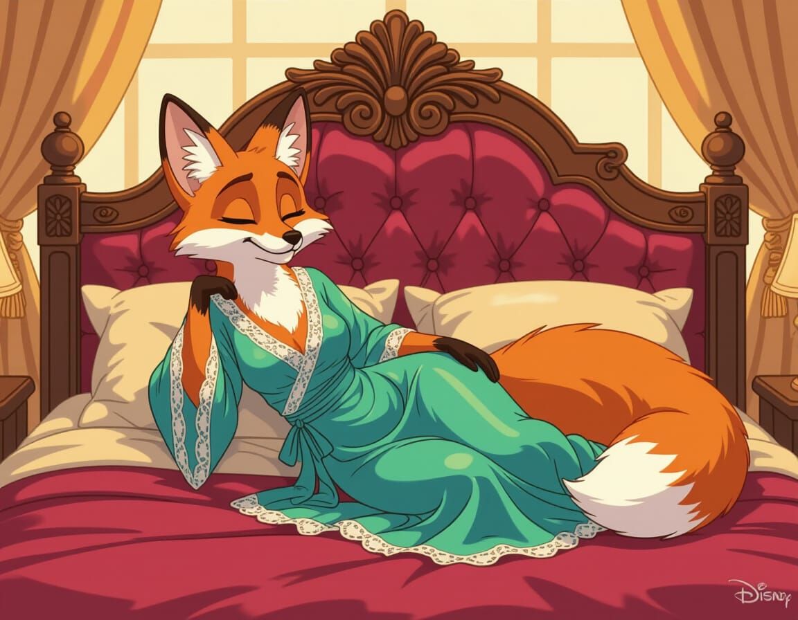 Cartoon Fox Reclines in Whimsical Animated Style