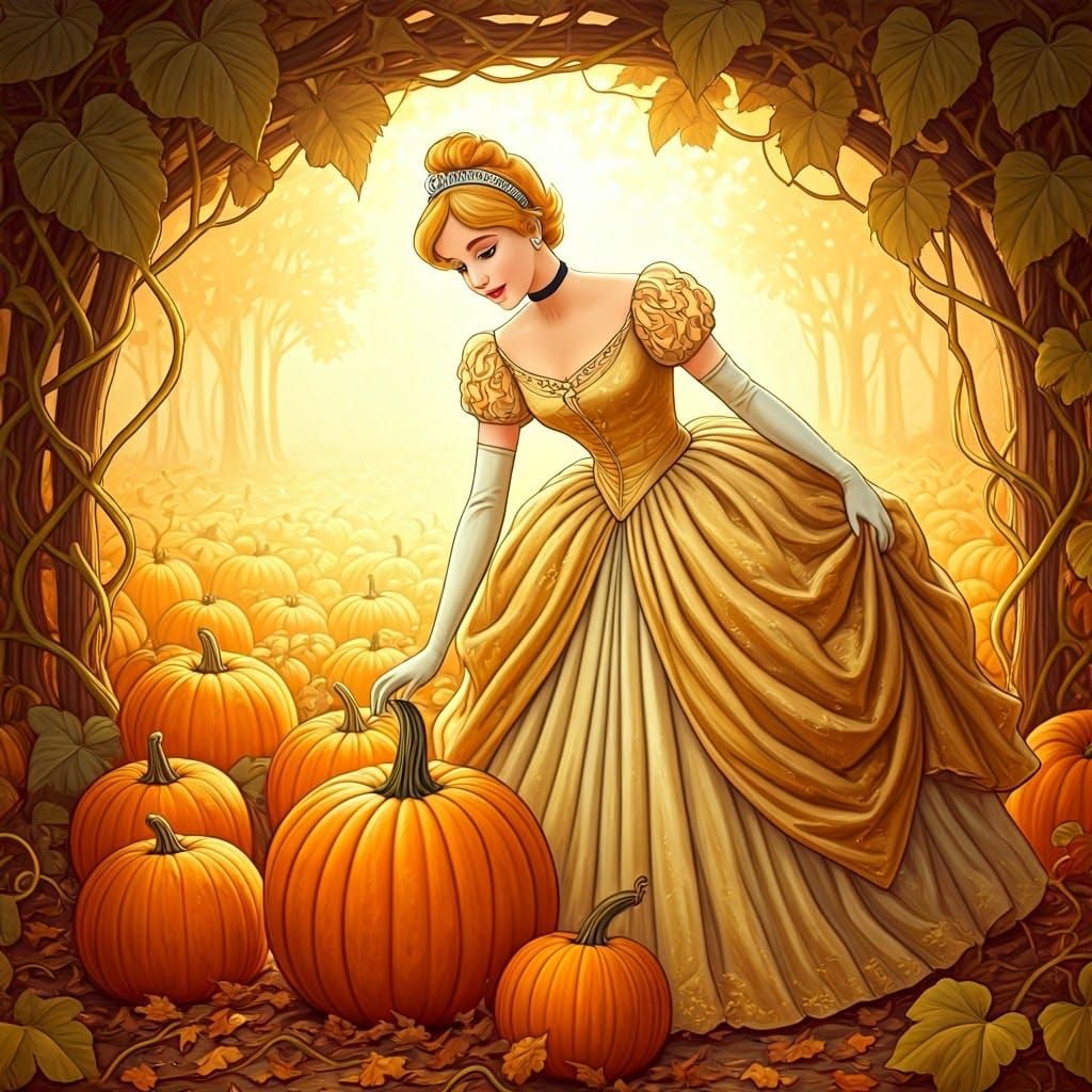 Cinderella Chooses a Pumpkin in Golden Light