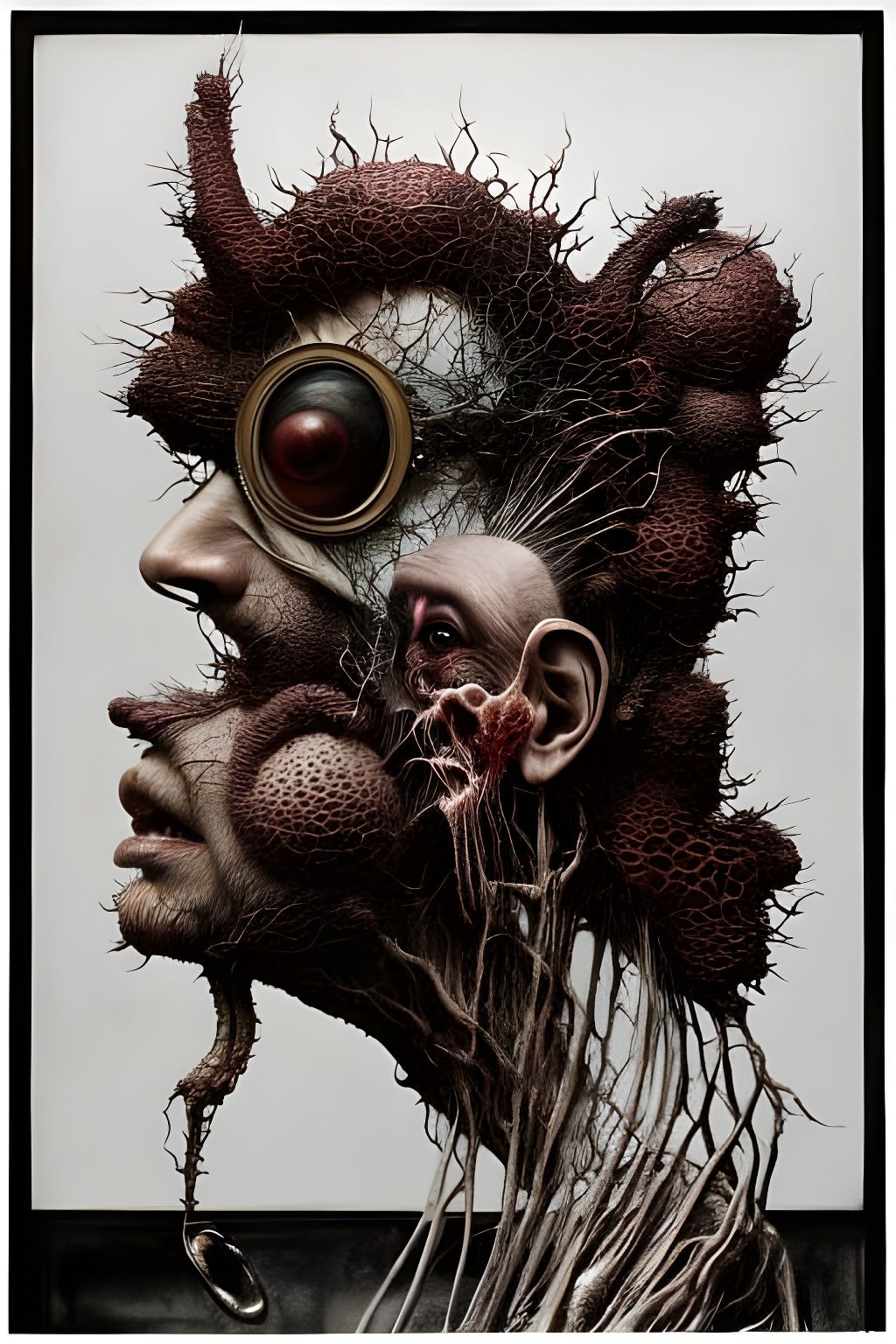 Surreal Deformed Humanoid Portrait in Mixed Media