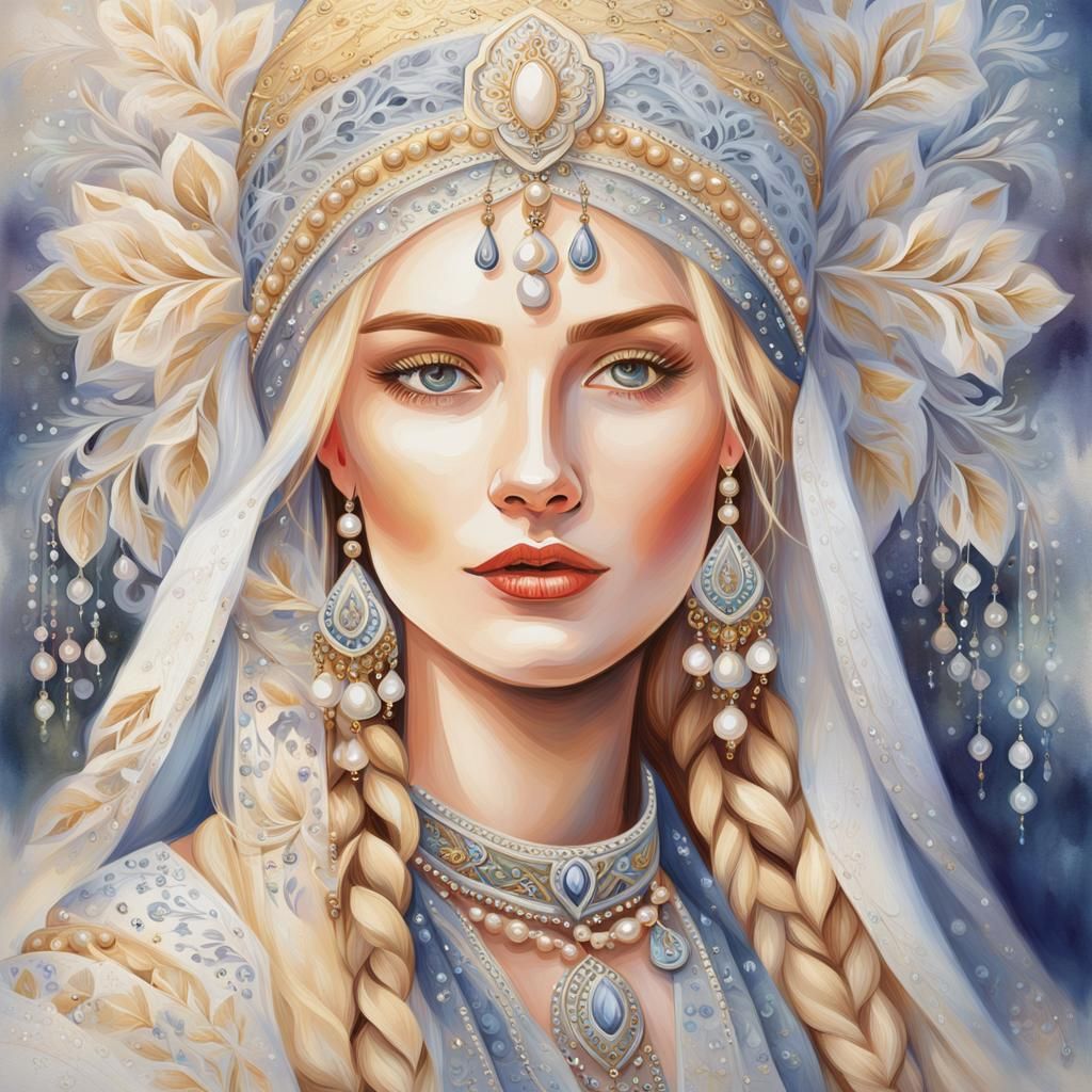 Slavic Beauty in Romantic Folk Art Style