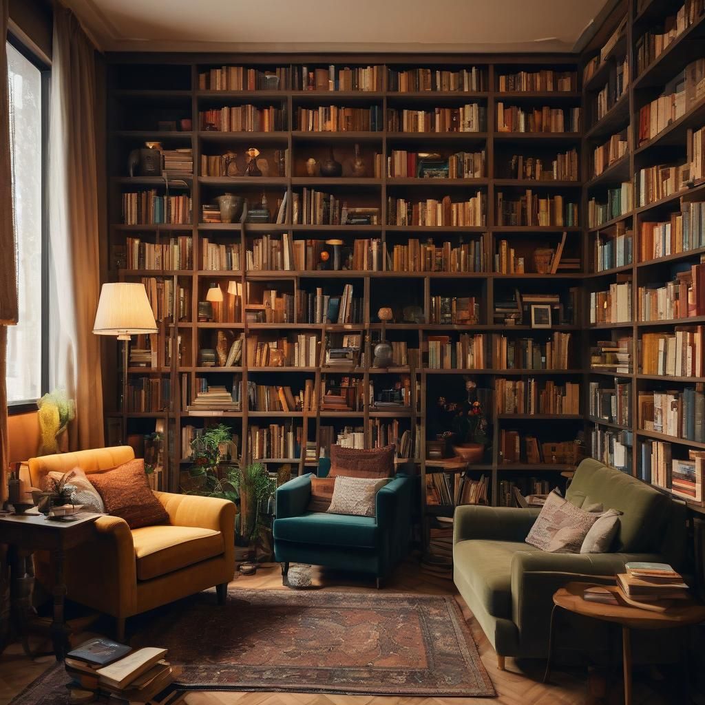 Cozy Home Library in Surrealist Style