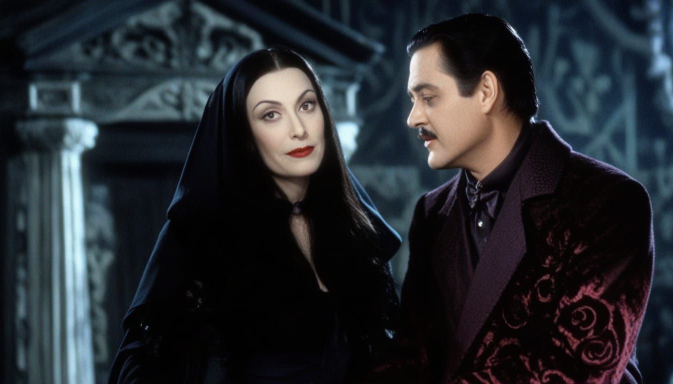 Morticia and Gomez Addams in a Dark Gothic Portrait
