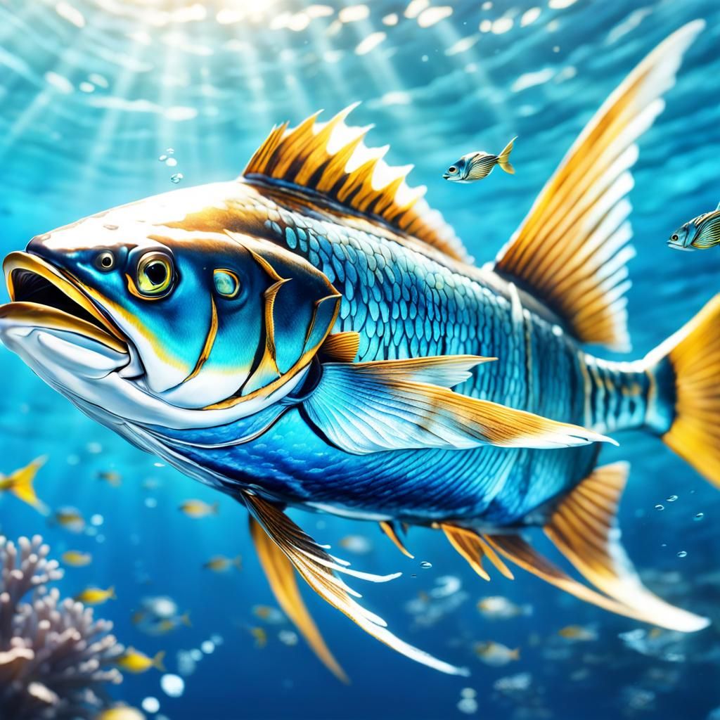 Flying Fish Gliding Above Ocean in Hyperrealistic Style