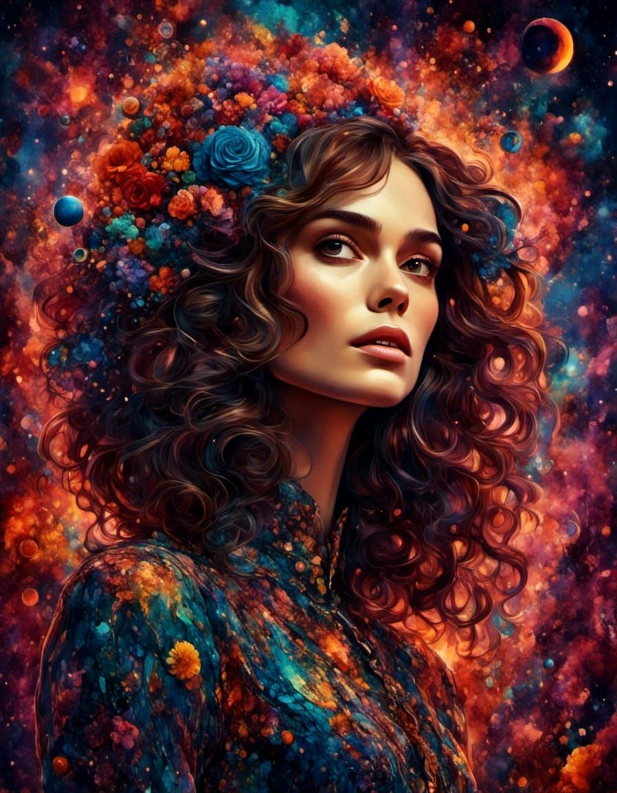 Keira Knightley Portrait in Psychedelic Galaxy