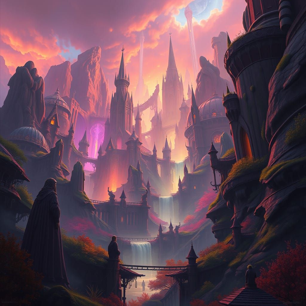 Ethereal Fantasy Realm in Vibrant, Luminous Hues