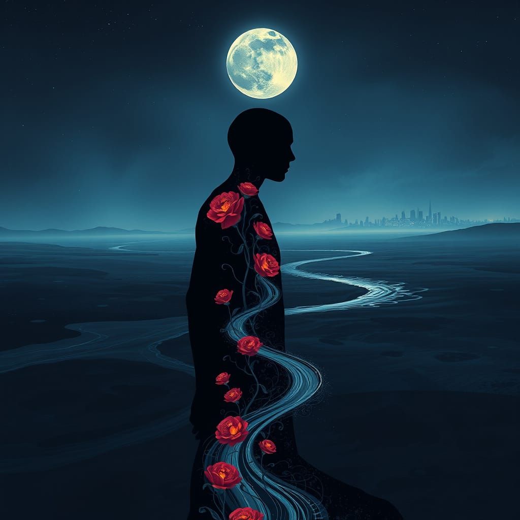 Ethereal Love Figure in Dreamlike Landscape