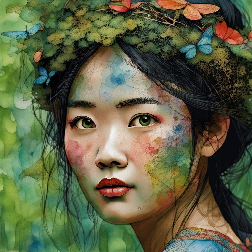 Colorful Asian Fairy in Forest Glade