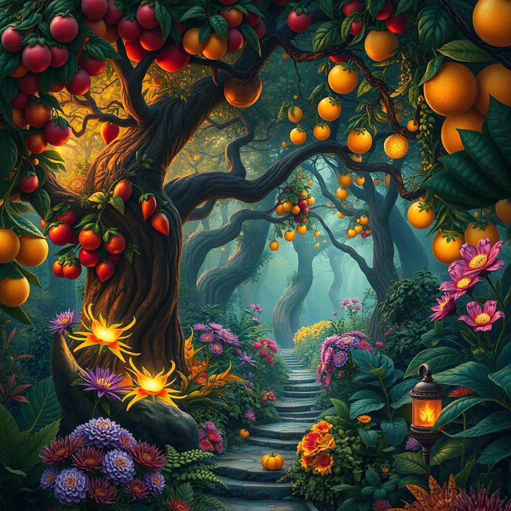 Lush Forests of Fantastical Fruits and Blooms