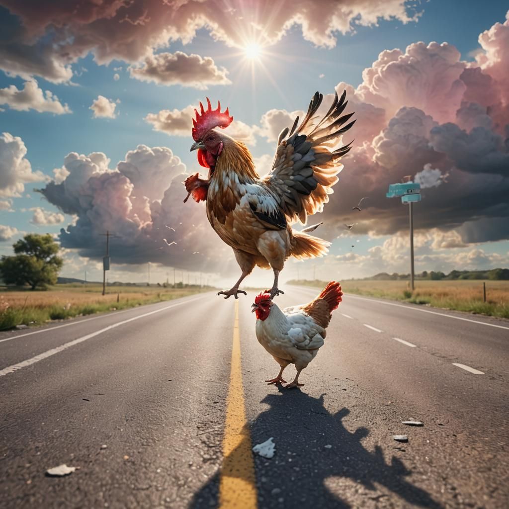 Dead Chicken Hit by Car in Ethereal Digital Art