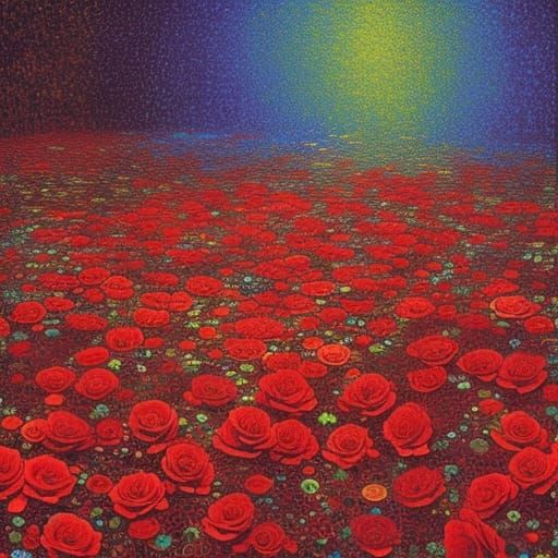 Vivid Rose Mosaic with Neon Glow